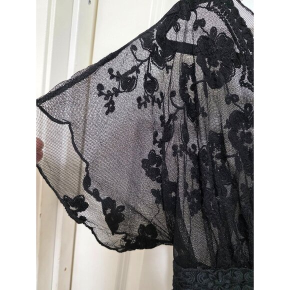 Sheer Black Floral Lace Cover-Up Beachy Festival V-Neckline & Waist Tie For Wome - Picture 6 of 6